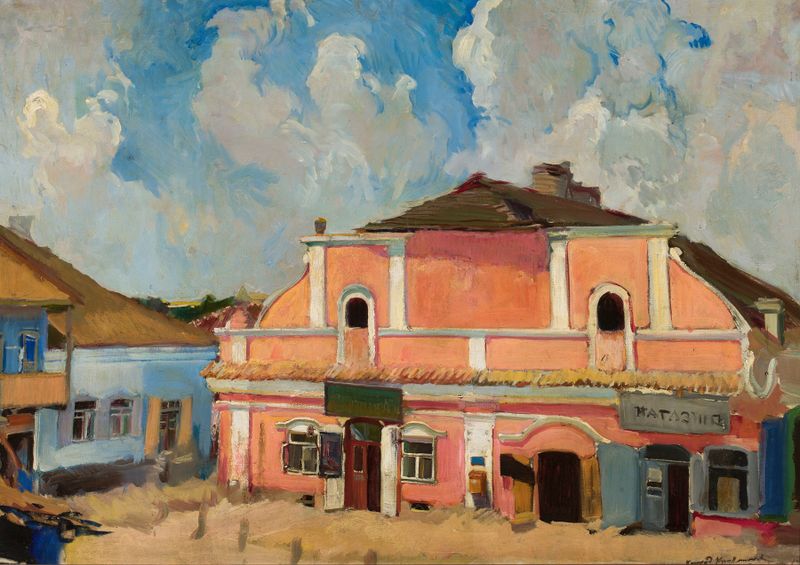 View of Berestechko by Konrad Krzyżanowski, impressionism, landscape with earthy tones and greens