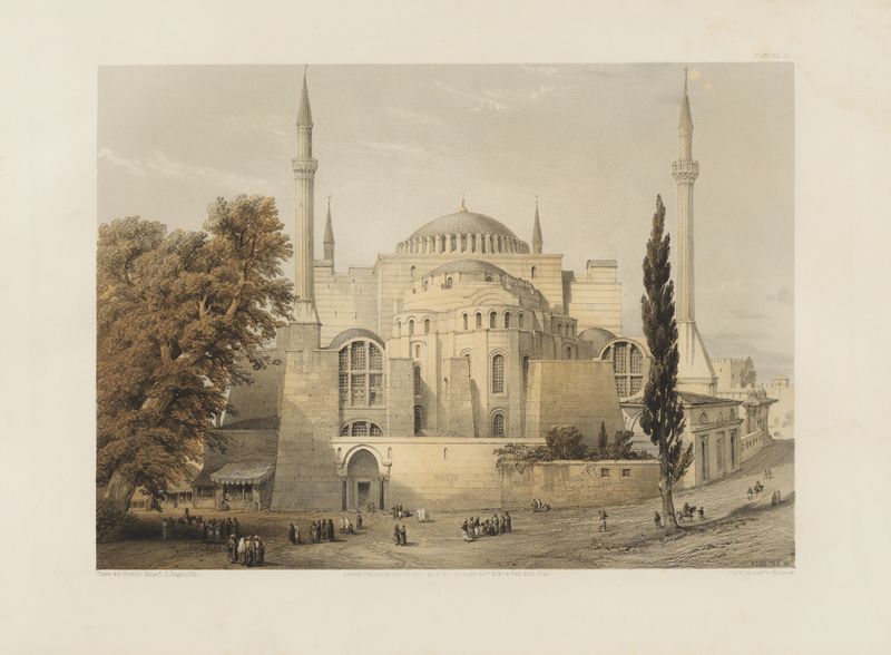 Aya Sofia, Constantinople lithograph by Gaspare Fossati, showcasing the grand dome and intricate mosaics.