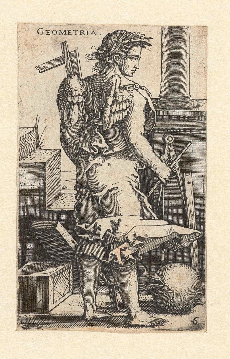 Gravura de Hans Sebald Beham com geometria abstrata e linhas precisas