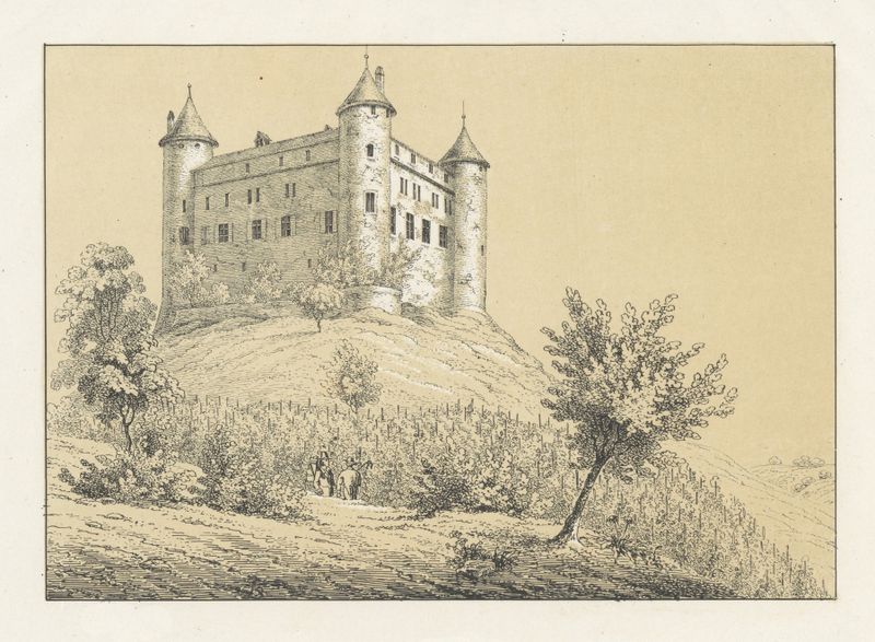 Paisaje de Champvent de Johann Friedrich Wagner, con colinas y ruinas, pintura al óleo