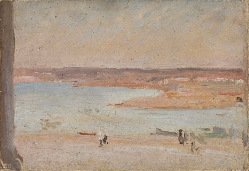 Paisagem do deserto com um rio, óleo sobre tela de Jan Ciągliński
