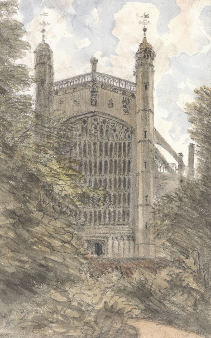 St. George’s Chapel, Windsor, oil on canvas by William Crotch, showcasing gothic architecture and morning light.