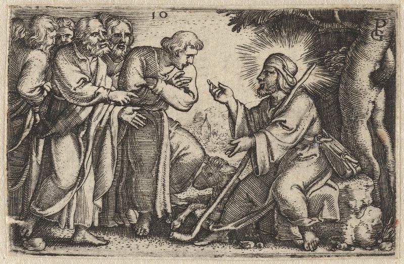 Gravura de Georg Pencz mostrando Cristo com os discípulos discutindo sobre o Bom Pastor