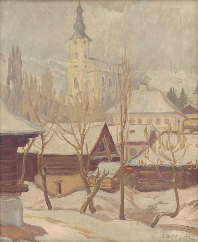 Winter Motif from Heľpa, oil on canvas by Štefan Polkoráb