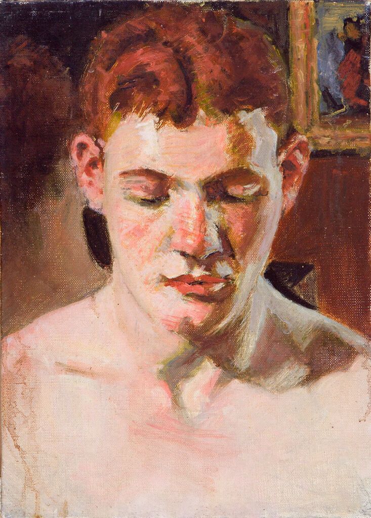 Retrato de um jovem com espelho e pintura, óleo sobre tela de Denman Waldo Ross