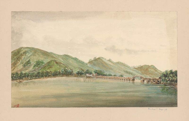 Watercolour by Auguste Mouillesaux de Bernières depicting a landscape at dawn.