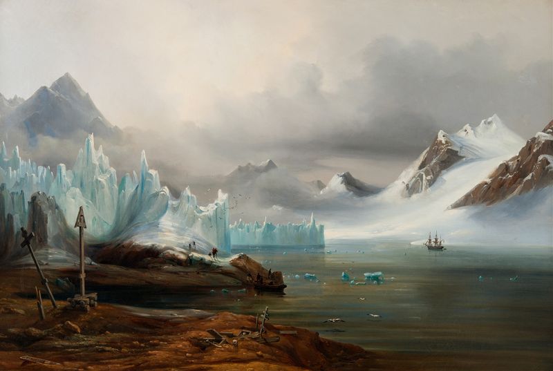 Pintura al óleo de glaciares y cielo de Auguste Étienne François Mayer
