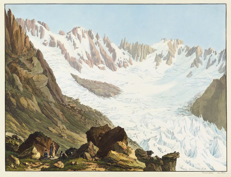 Alpine landscape with mountains and glacier, oil painting by Jean-Antoine Linck