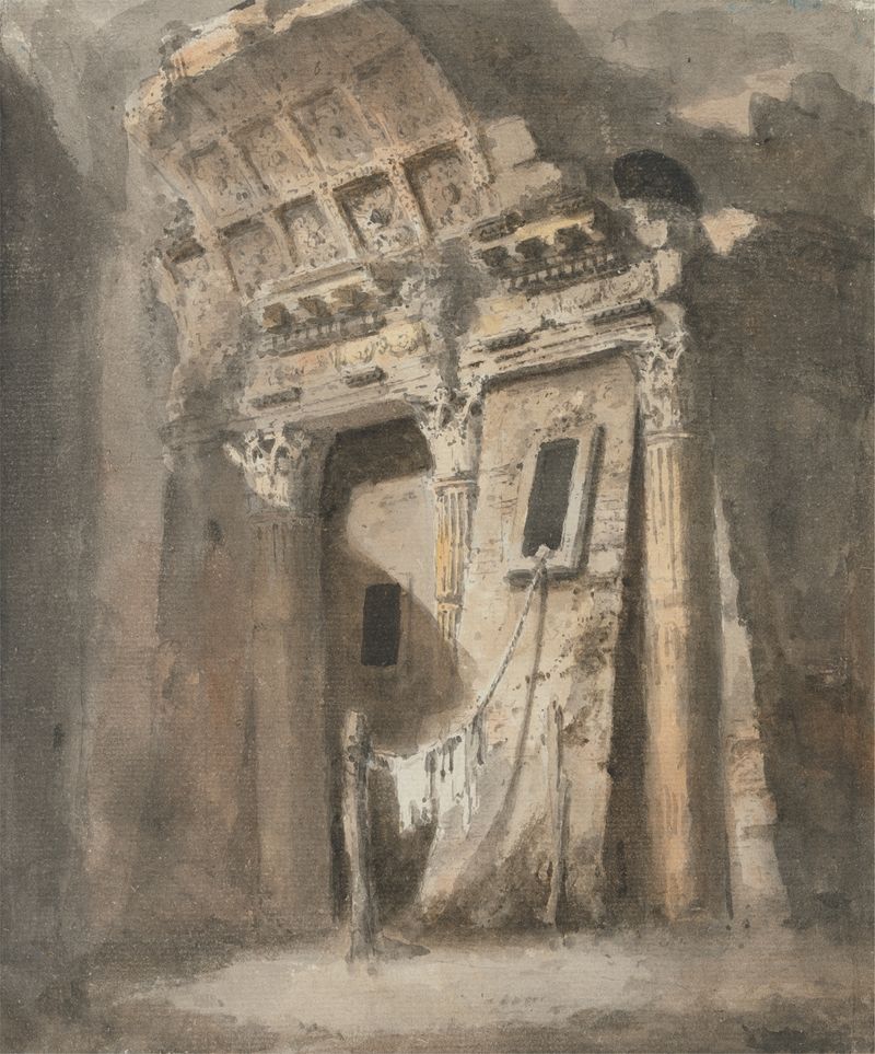 Ruined archway with washing, watercolor on paper by Heneage Finch