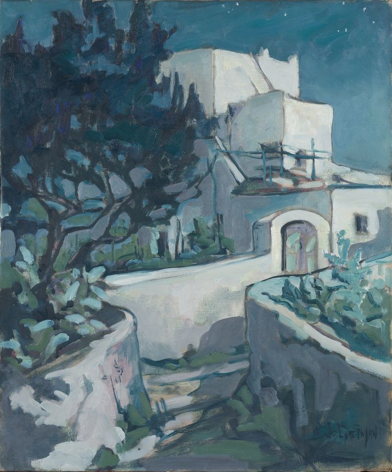 Pintura a óleo de William Joseph Eastman mostrando o crepúsculo sobre a costa de Capri
