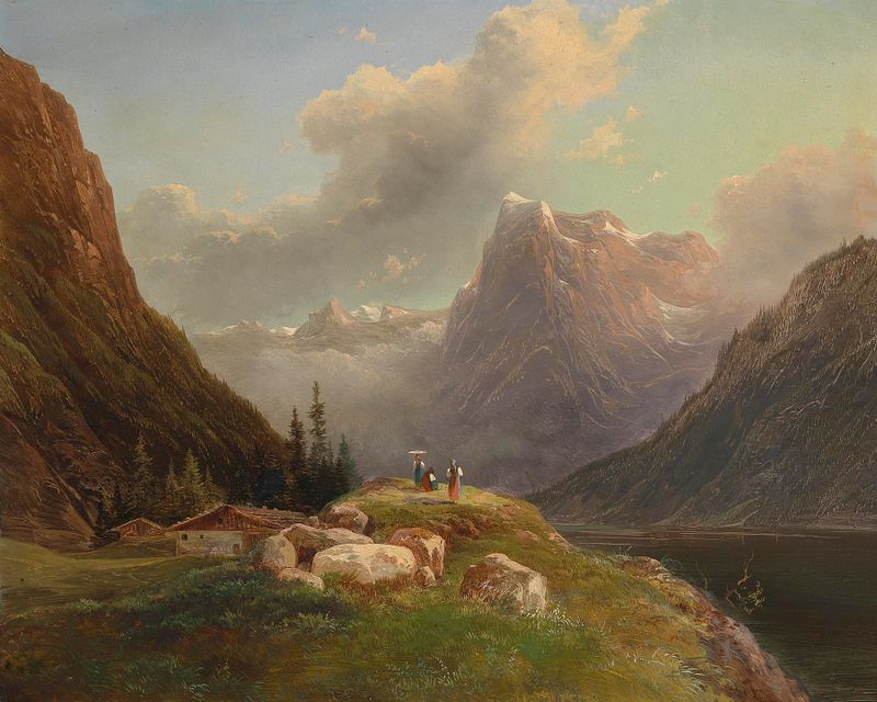 Landscape with a serene lake and forest, oil painting by Franz Steinfeld
