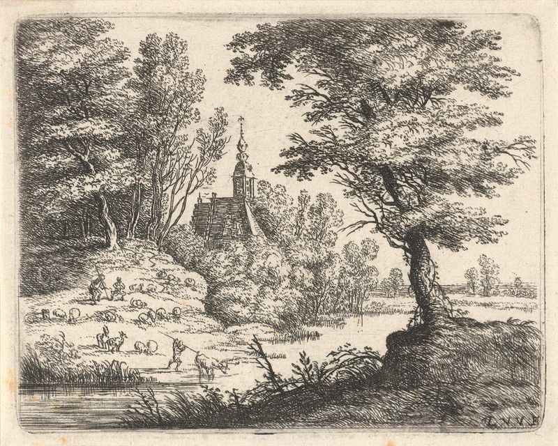 Paisagem com pastores e gado de Lucas van Uden, gravura