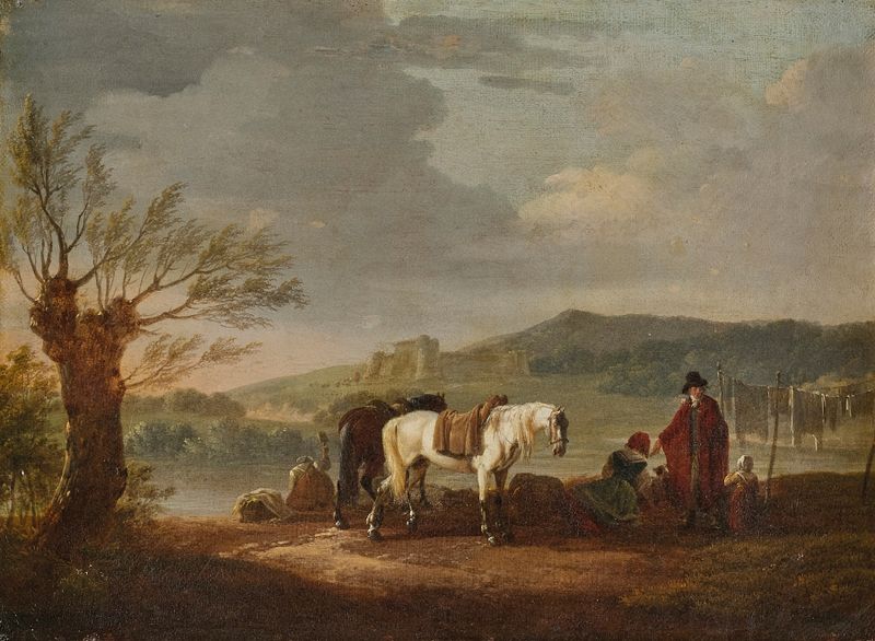 Landscape with figures by Jacques François Joseph Swebach-Desfontaines, oil painting