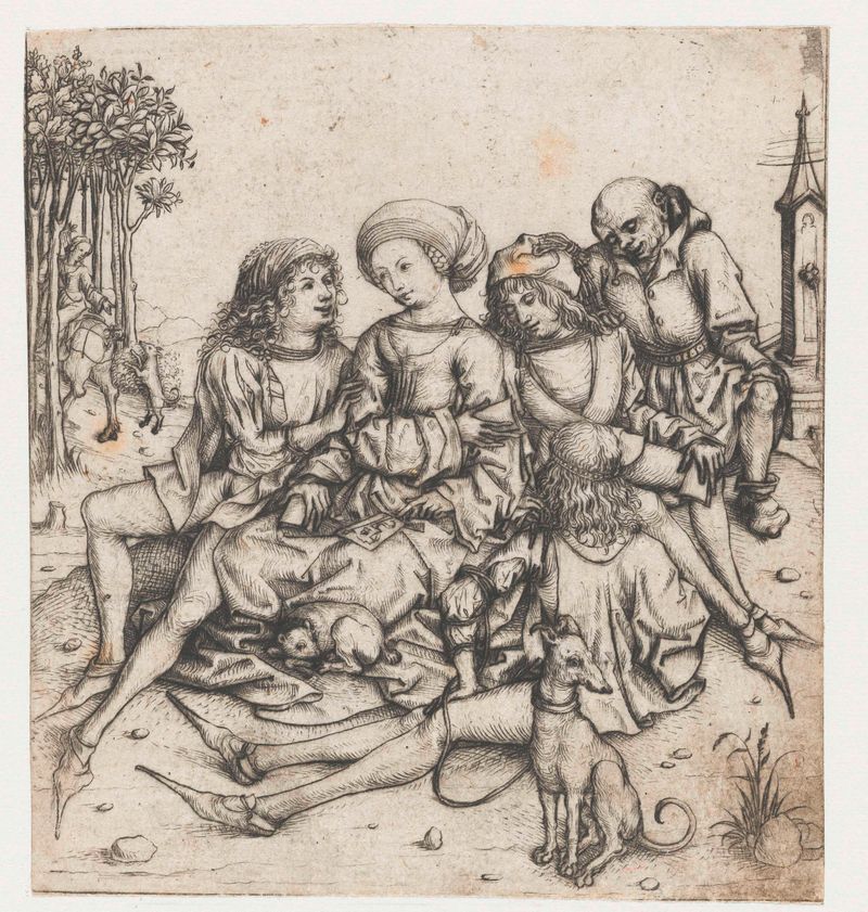 Kaartspelers de Meester van het Amsterdamse Kabinet, punta seca que muestra jugadores en un juego de cartas.
