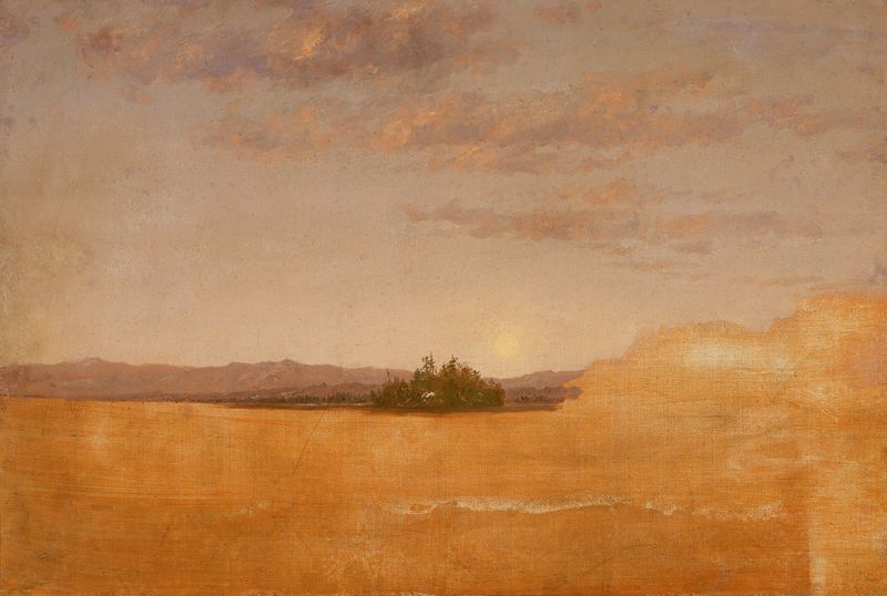 Landscape Sketch de Thomas Cole, pintura al óleo que representa un terreno suave y luz solar.