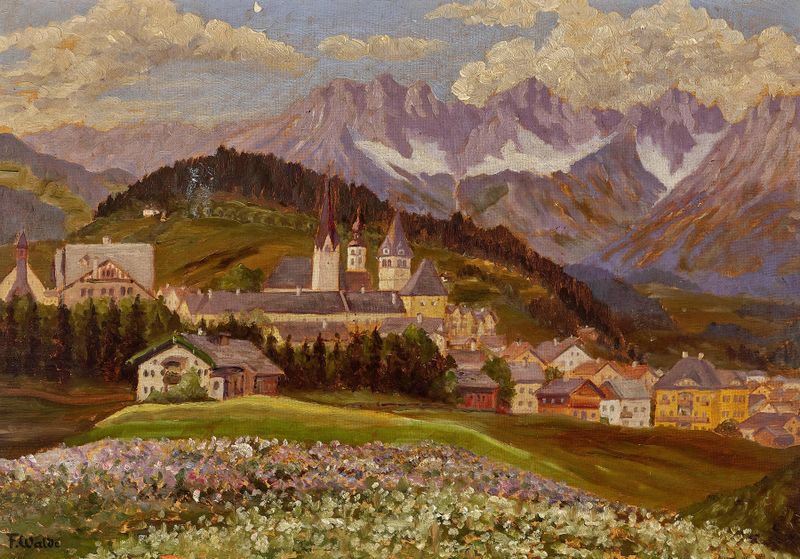 Paisagem de Kitzbühel de Franz Walde, óleo sobre tela
