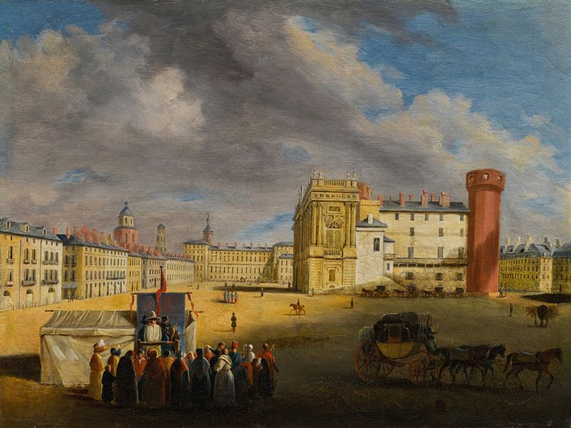 Pintura al óleo de Giuseppe Canella que representa la piazetta iluminada por el sol.