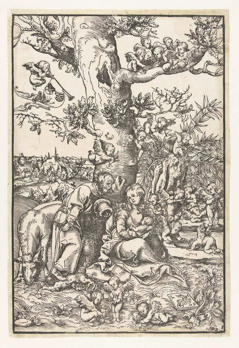 Rest on the Flight into Egypt, papel de Lucas Cranach (I), que muestra a María y José descansando en un bosque.