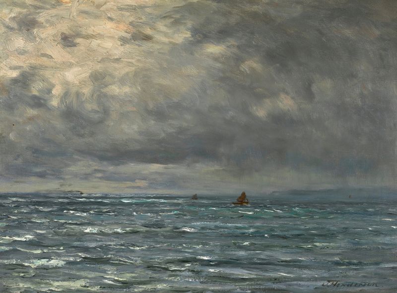 Seascape de Joseph Henderson, óleo que representa un mar y cielo turbulentos.