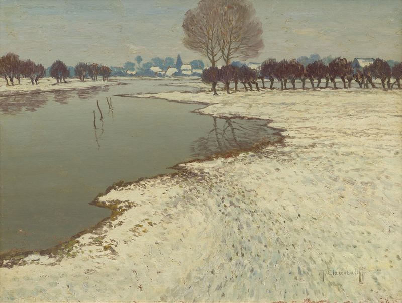 Paisaje invernal con árboles desnudos y nieve de Max Clarenbach, pintura al óleo