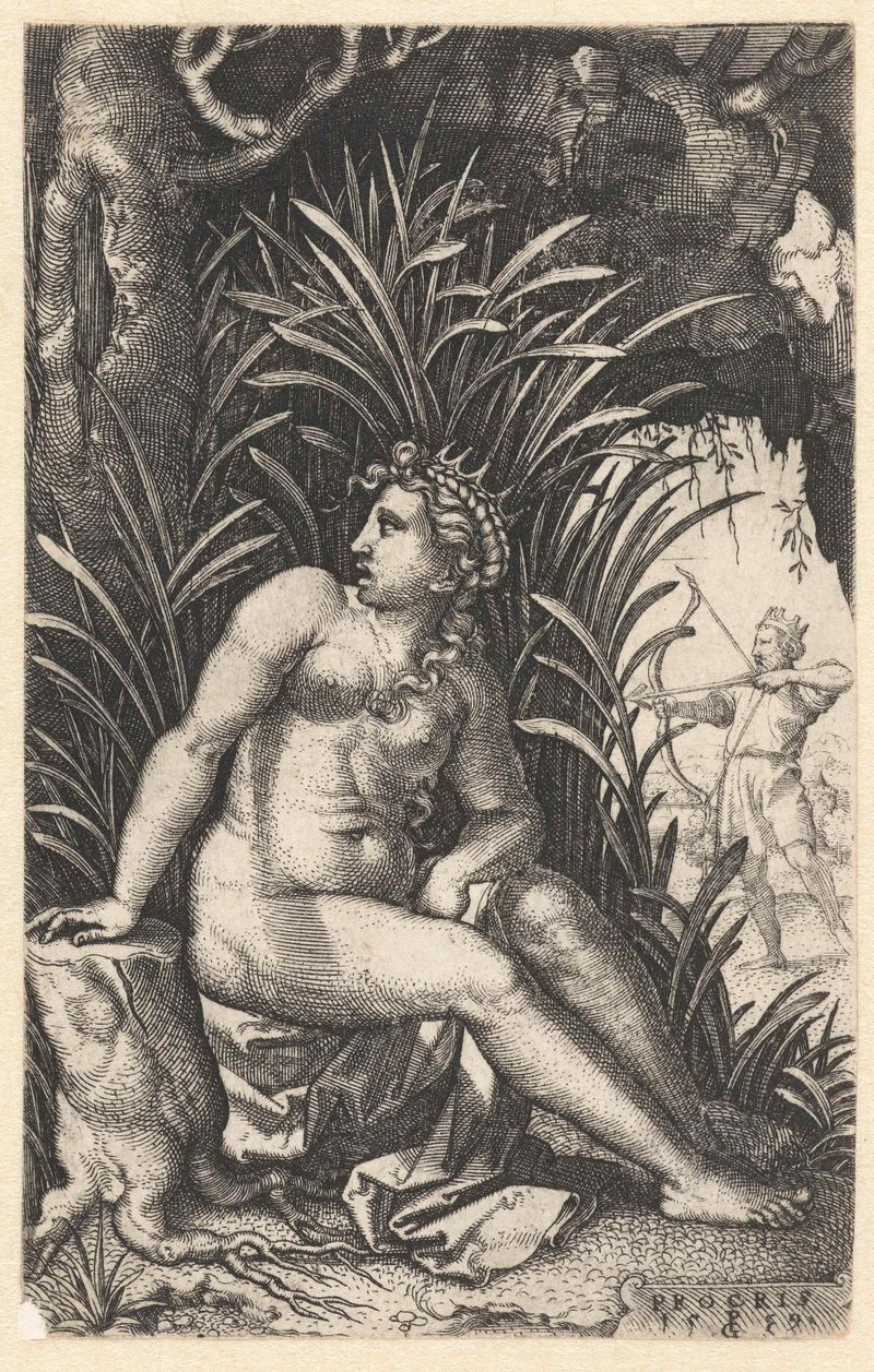 Gravura de Georg Pencz mostrando Procris e Cephalus em tensão.