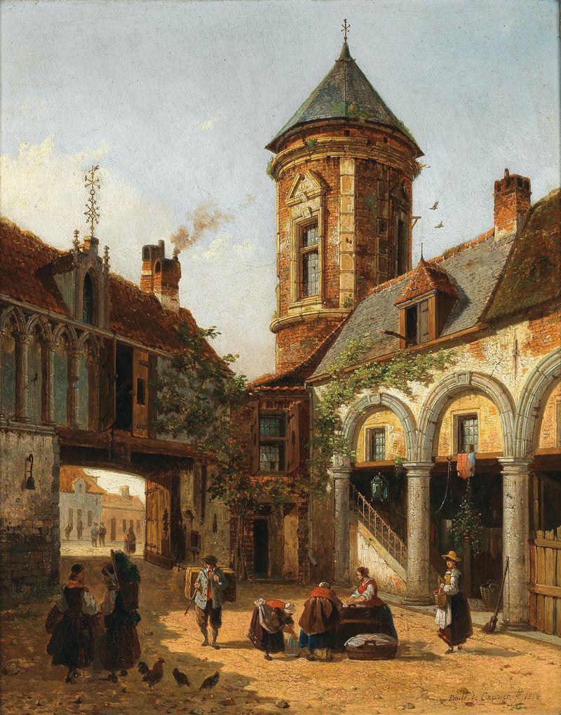 Old Castle of the Cardinal of Granvelle by Emile Pierre Joseph de Cauwer, oil painting