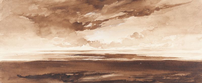 Panorama of the Coast at Sunset, oil on canvas by Francis Danby, depicting twilight over waves and cliffs.