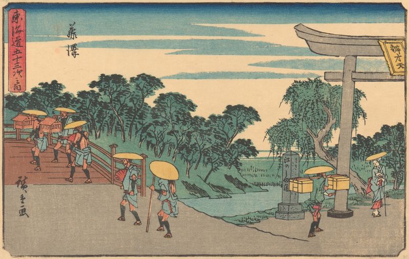 Ukiyo-e de Utagawa Hiroshige que representa un río al atardecer