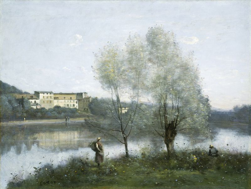 Paisaje con estanque y follaje, pintura al óleo de Jean-Baptiste-Camille Corot