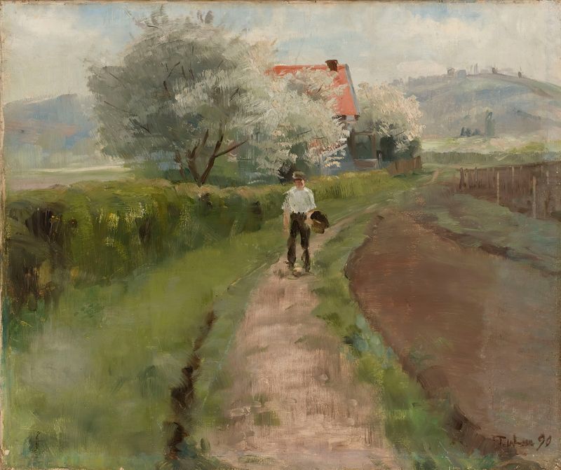 Landscape by Torsten Wasastjerna, Post-Impressionism, showcasing vibrant colors and a luminous sky.