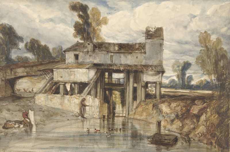 Landscape with a watermill, oil on canvas by Alexandre-Gabriel Decamps