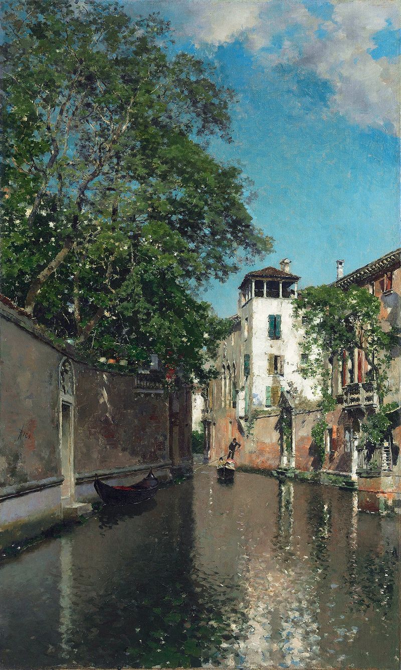 Canal in Venice by Martin Rico y Ortega, oil on canvas depicting water and architecture.