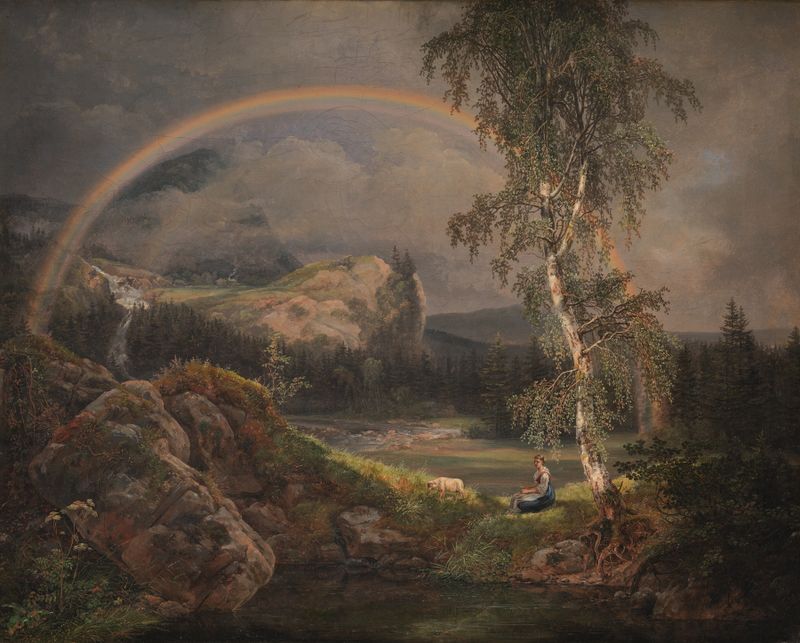Norwegian landscape with a rainbow, oil on canvas by Johan Christian Dahl