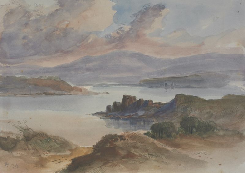 Paisagem de Hercules Brabazon Brabazon, pintura a óleo com verdes e marrons suaves.