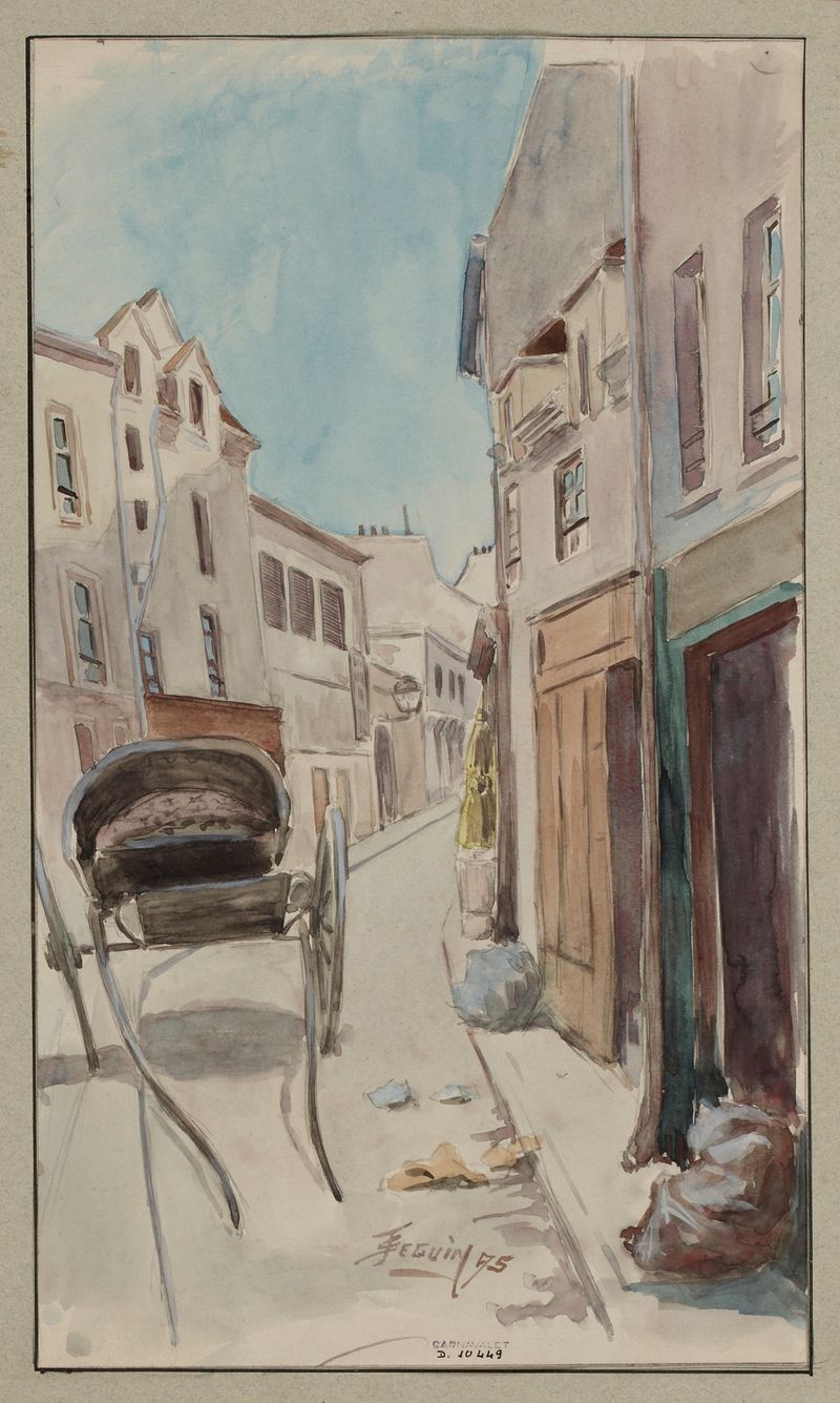Street scene with cobblestones and rain by F. Séguin, 1895