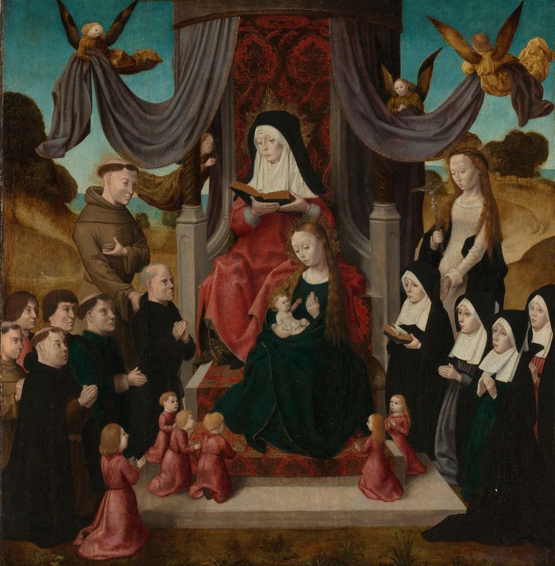Virgem e Criança com Santa Ana e Santos Francisco, óleo sobre painel de Master of the Saint John Panels