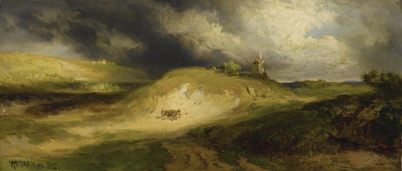 Paisagem de um banco de cascalho e horizonte por Thomas Moran, pintura a óleo, 1892