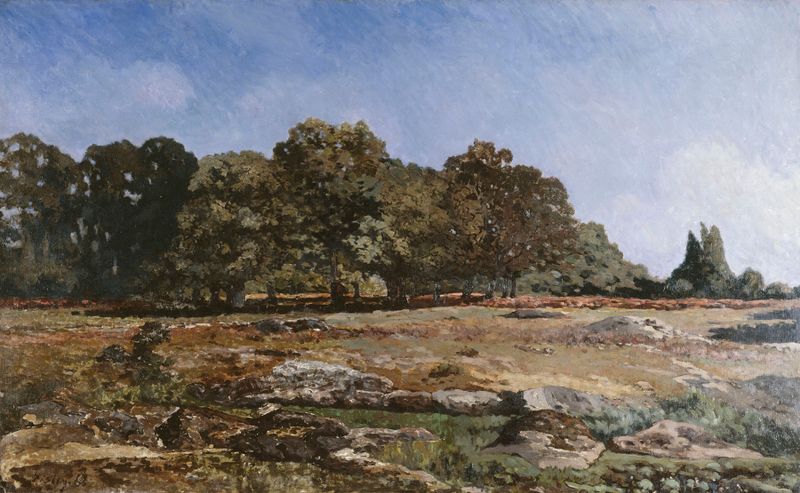 Lisière de la forêt de Fontainebleau by Alfred Sisley, oil on canvas depicting a tranquil forest landscape.