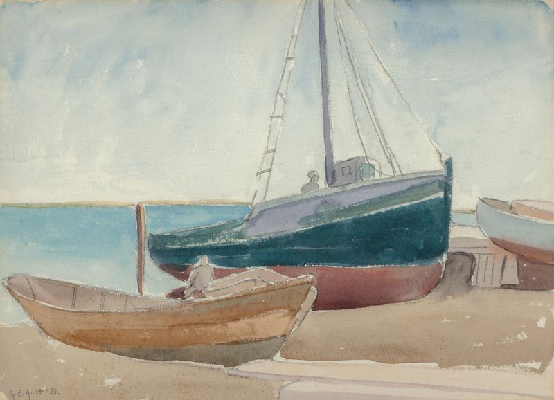 Barcos en la playa, óleo sobre lienzo de George Copeland Ault