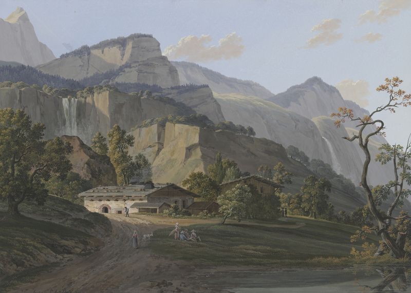 L’Aiguille du Veron by Jean-Antoine Linck, oil on canvas depicting a mountain landscape.