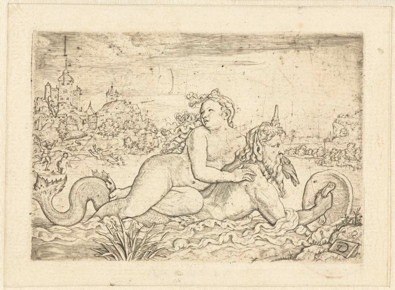 Gravura de Amymone carregada por um deus do mar, Unknown Artist