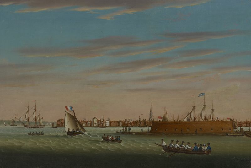 Marine scene of Charleston harbor by Samuel Barnard, oil painting