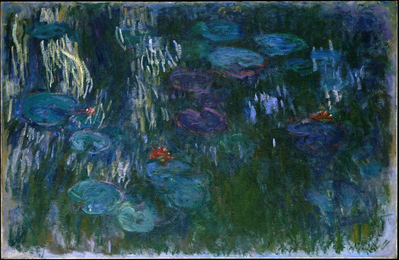 Water Lilies by Claude Monet, oil on canvas depicting serene water reflections