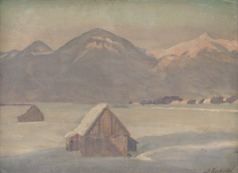 Expressionism landscape depicting snow-covered mountains by Ivan Žabota