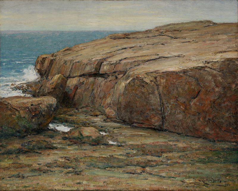 Escena marina con rocas tumultuosas y olas de Cullen Yates, 1909