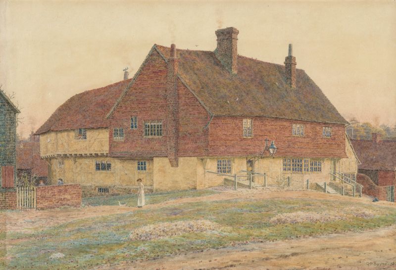 Watercolour by George Price Boyce depicting The Crown Inn at Chiddingfold, Surrey