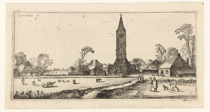 Wandelaars op een weg bij Spaarnwoude, gravura de Esaias van de Velde, representando figuras em um caminho sinuoso.