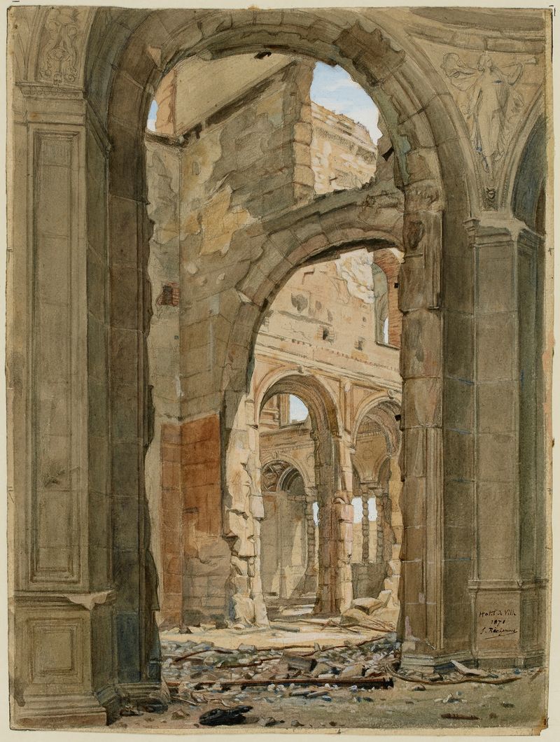 Rubble and remnants of Hôtel de Ville after the fire, oil painting by Jules Richomme