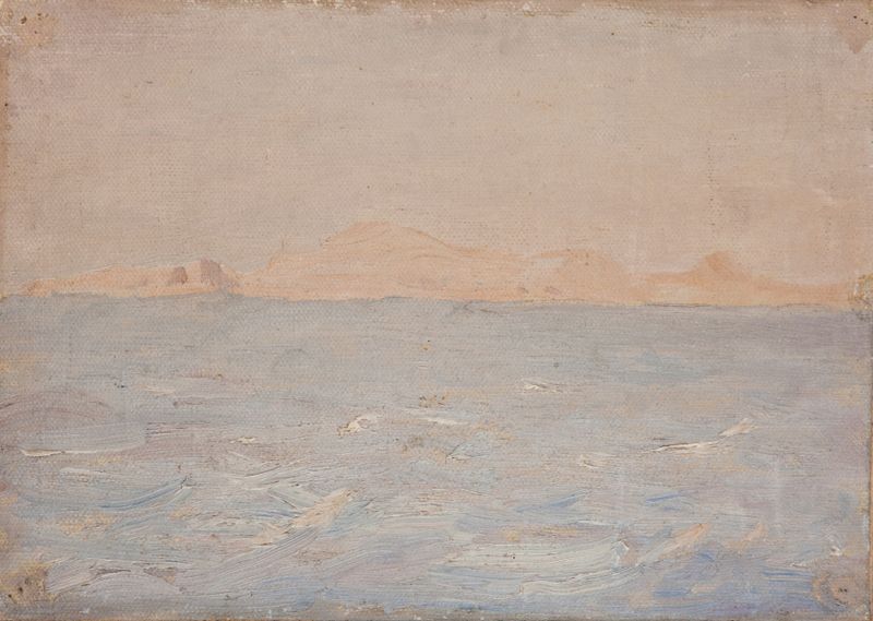 Óleo sobre lienzo de Jan Ciągliński que muestra un barco sobre el mar.
