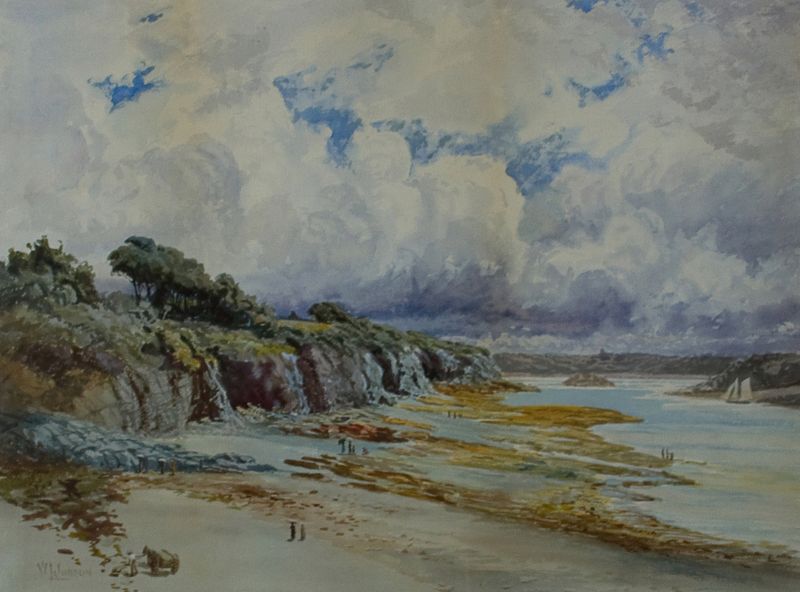 A coastal inlet on a cloudy day, oil painting by William Lees Judson